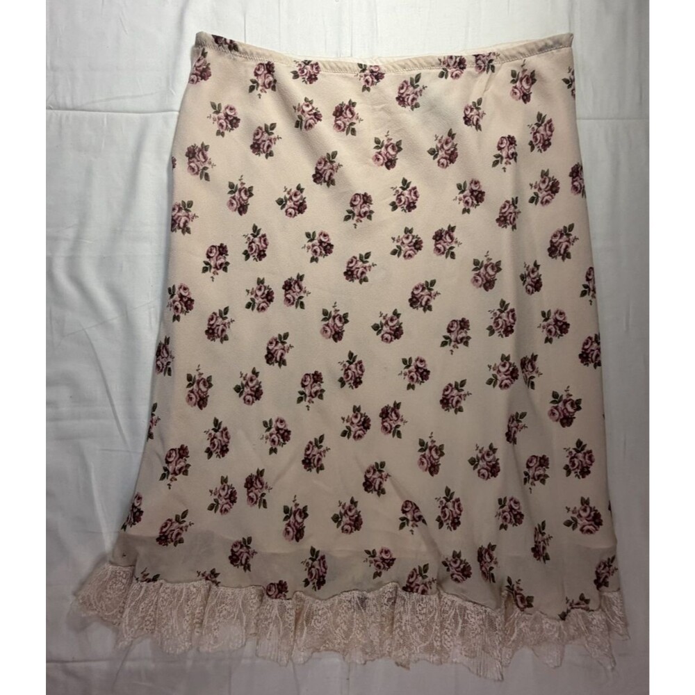 Josephine Chaus Cream Rose Print Midi Skirt Women's Size 14 Artsy Floral